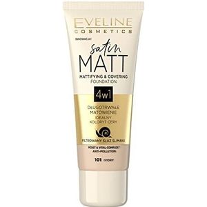 Eveline Cosmetics Satin Matt Matting Satin Matt Matterende en Dekkende Gezichtsprimer, 30 ml, nr. 101 Ivoor