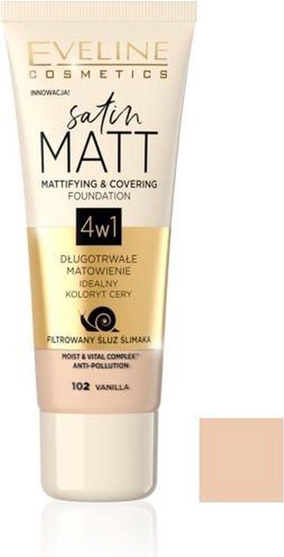 Eveline Cosmetics - Satin Matt - Foundation - Tint 102 Vanilla - 30 ml