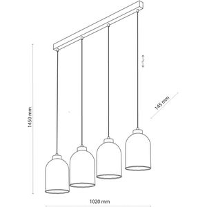 TK Lighting Glazen hanglamp Satipo, 4-lamps, transparant