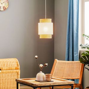 TK Lighting Hanglamp Boho, wit/rattan Ø 20 cm