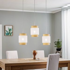 TK Lighting Boho linear hanglamp 3-lamps wit/rotan