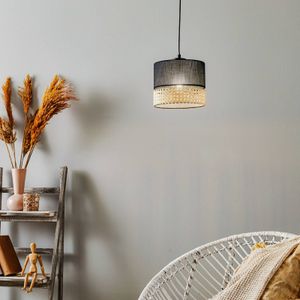 TK Lighting Hanglamp Paglia zwart/rattan 1-lamp 20 cm