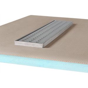 Betegelbare doucheplaat 90 x 120 cm met goot Wiper Showerlay Sirocco afvoer horizontale goot hoofdzijde betegelbaar douchebord douchebak gelijkvloers