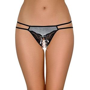 Axami Broek, open, zilverkleurig, met zwarte kant, maat M