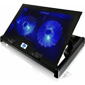 AABCOOLING NC80 Laptopstandaard met 2 ventilatoren, verstelbare helling en blauwe verlichting, ventilator, koeler, laptopstandaard tot 17 inch en consoles,