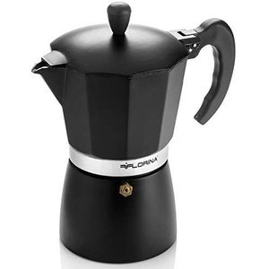 FLORINA Italiaans koffiezetapparaat (250 ml), 6 kopjes, Italiaans koffiezetapparaat MACCHIATO, koffiezetapparaat van aluminium voor de bereiding van Italiaanse espresso, geschikt voor alle soorten