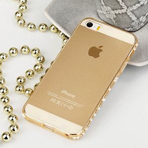 EGO® TPU case, bling cover, hoes met steentjes, hoes, siliconen hoes, beschermhoes met steentjes voor iPhone 5 / 5s, goud, transparant, glanzende case, ultradunne hoes