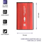 Qoltec Externe Harde Schijf Behuizing HDD/SSD 2.5'' SATA3 | USB 3.0 | Rood.