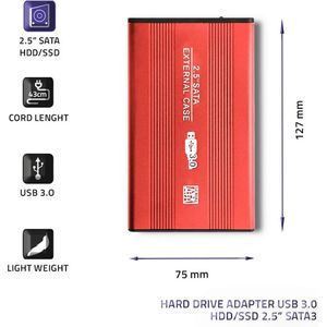 Qoltec Externe Harde Schijf Behuizing HDD/SSD 2.5'' SATA3 | USB 3.0 | Rood.