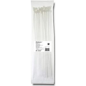 Qoltec Kabelbinders 7,2 x 400 mm nylon UV wit UV-bestendig, gemaakt van robuust nylon, zelfsluitend, voor thuis, kantoor, garage, 5221