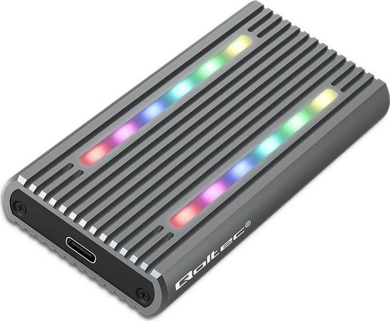 Qoltec - Harddisk Behuizing - Grijs - Aluminium - USB-C - RGB LED