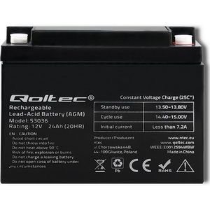 Qoltec AGM-accu | 12V | 24Ah | maximaal 360A.