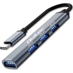 Qoltec - HUB Adapter - USB-C 3.1 4in1 - Grijs - USB 3.0, 3x USB 2.0