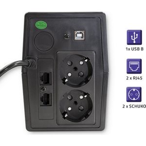 Qoltec - Monolith 850VA UPS - Zwart - 480W - LCD