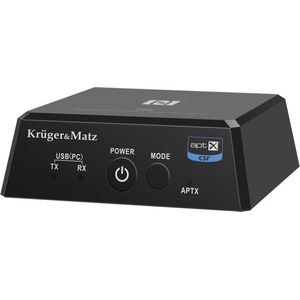 Krüger&Matz KM0352 - 2-in-1 Bluetooth BT-1 audio ontvanger en zender (Apt-X, NFC) (Zender en ontvanger), Bluetooth audio-adapters