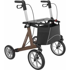 Rehasense Explorer Outdoor Rollator - Inclusief Zachte Banden & Rugband - Bruin L
