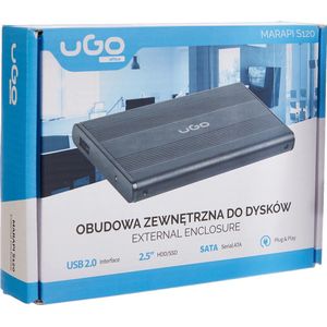 uGO - Marapi S120 - HDD/SSD Behuizing - Zwart - Aluminium - 2,5 Inch