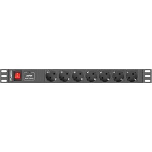 Lanberg - PDU-07F-0200-IEC-BK - Stroomverdelingseenheid - Zwart - Aluminium - 7 AC-uitgangen