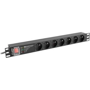 Lanberg - PDU-PRO-07E-0200-BK - Stroomverdelingseenheid - Zwart - 6 AC-uitgangen - 1U