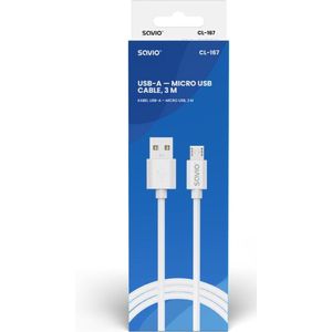 USB-kabel 3 m USB 2.0, USB A - Micro USB Wit SAVIO CL-167