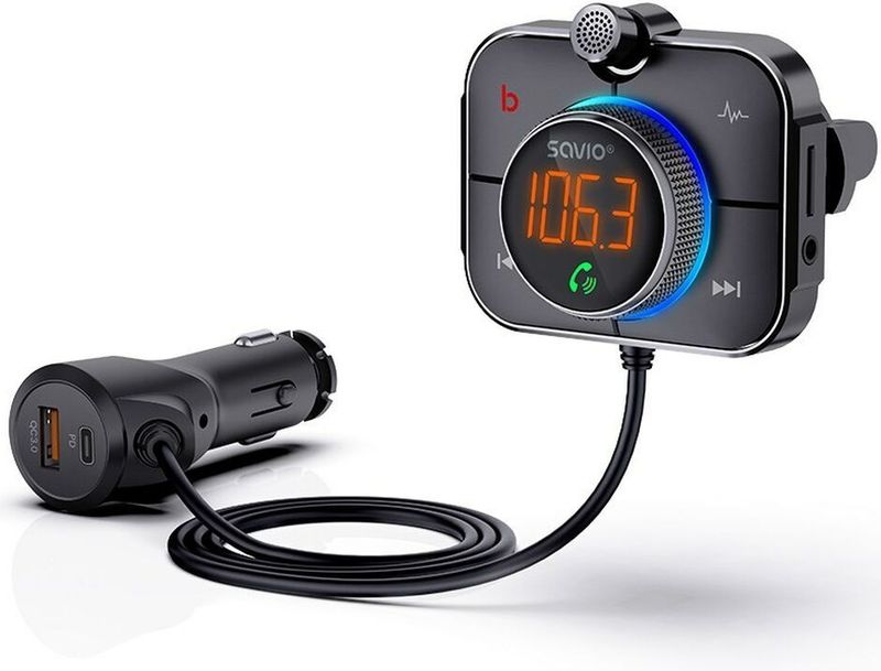 Savio - TR-14 - FM Transmitter - Zwart - Bluetooth - PD-oplader