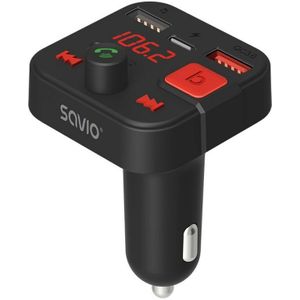 SAVIO FM-zender, Bluetooth 5.3, QC 3.0 lader, LED display, Bass Boost, TR-15, zwart
