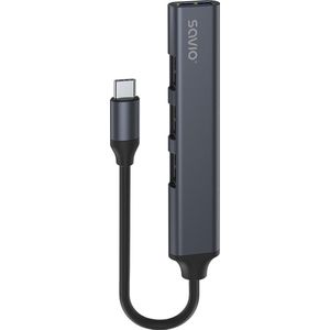Savio - AK-71 - USB-C Hub - Zwart - 4 Poorten