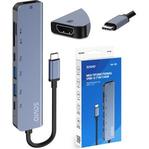 Savio - AK-82 - Docking Station - Zwart - USB-C - 7 Havens