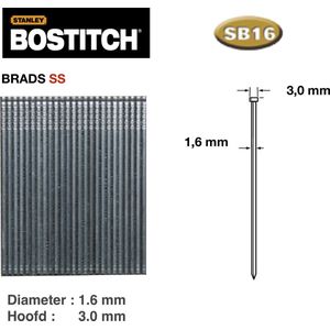 BOSTITCH Afwerknagel 16 Gauge NG50BI 1,6x50 mm RVS, 2500 stuks