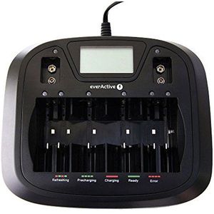 everActive oplader voor 8 batterijen AAA AA C D 9V, universeel en snel, volautomatisch, LCD met percentage batterijniveau-indicator, model: NC-900U