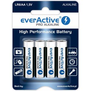 EverActive Shelf Life AA LR6 R6 1,5 V krachtige batterijen AA alkaline 10 jaar Shelf Life 4-pack 1 blisterkaart zwart/wit