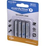 everActive - Batterij AAA - 800 mAh - 4 Stuks - NI-MH - Oplaadbaar - Zilver