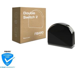 FIBARO Dubbele Schakelaar 2 / Z-Wave Plus Relaisschakelaar, Draadloze Aan/Uit-Trigger, FGS-223, Zwart