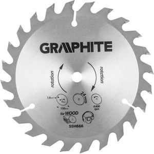 GRAPHITE Cirkelzaagblad 150 mm, 24 tands, asgat 10 mm, Energy+ voor Hout