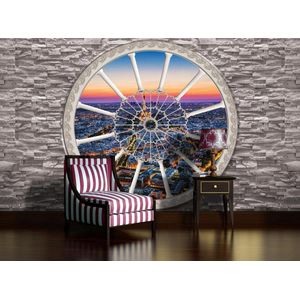 Brick Wall City Skyline Sunset Photo Wallcovering