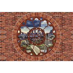 Brick Wall City Skyline Photo Wallcovering