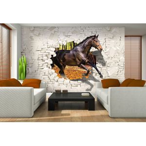 Horse Forest Brick Wall Hole Brown Photo Wallcovering