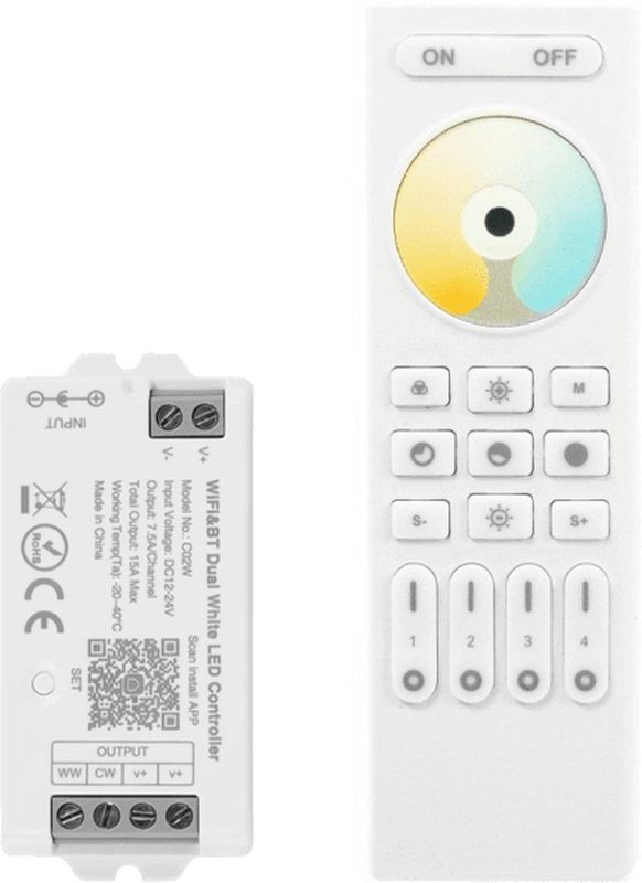 Drukknop - RF 4-zone Afstandsbediening - Dual White - Geschikt voor LED Strips