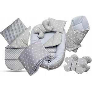 Babynestje set pasgeborenen - knuffelnest baby nestje bed set 7-delig - baby cocon- Zilveren sterren- ÖKO-TEX normen
