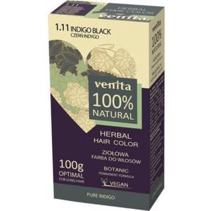Venita 100% NATURAL BIO ORGANIC Henna HERBAL BOTANICAL PERMANENT VEGAN Haarverf 1.11 Indigo Black 100g