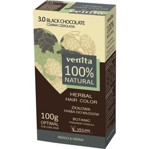 Venita 100% NATURAL BIO ORGANIC Henna HERBAL BOTANICAL PERMANENT VEGAN Haarverf 3.0 Zwart/Black Chocolate 100g