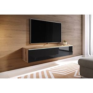 TV-meubel Lowboard D 140/180 cm, zwevend tv-meubel, Wotan zwart, optionele ledverlichting (zonder ledverlichting, 140 cm)