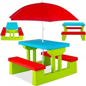 COIL Kindertafels en tuinbanken met parasol, veelzijdige kinderzitgroep, picknicktafel, kinderbank, stoel, voor kinderen vanaf 3 jaar, kindertafel met stoelen, kinderstoel en tafel (groen)