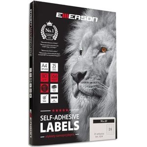 Emerson 70 x 37 mm, 24 stuks/vel, 25 vellen A4 universele zelfklevende etiketten, zelfklevende etiketten, stickers om te beschrijven, etiketten om te beschrijven, stickers voor labelprint