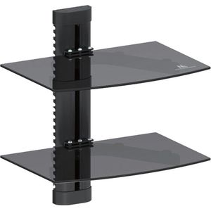 Maclean MC-662 - Rek - Wandbeugel met 2 Planken - Zwart - Gehard Glas