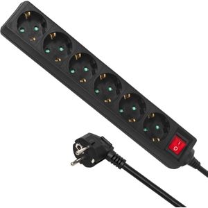 Maclean MCE195G 6 stopcontacten, vermogensband, 5 m, met schakelaar, meervoudige stopcontacten, kinderbeveiliging, Schuko 3500 W