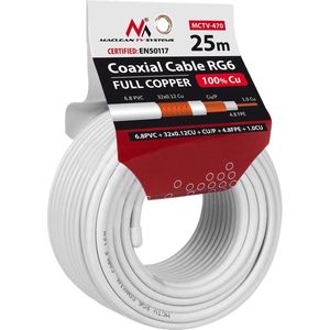 Maclean MCTV-470 Cable coaxial cable RG6 25M 1.02CU+4.8FPE+CU/P+32*0.12CU+6.8PVC