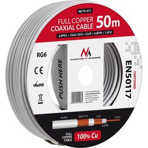 Antennekabel Coaxkabel RG6 Pure Copper 50m Maclean MCTV-471 SAT