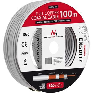 Antennekabel coaxkabel RG6 Pure Copper 100m Maclean MCTV-472 SAT