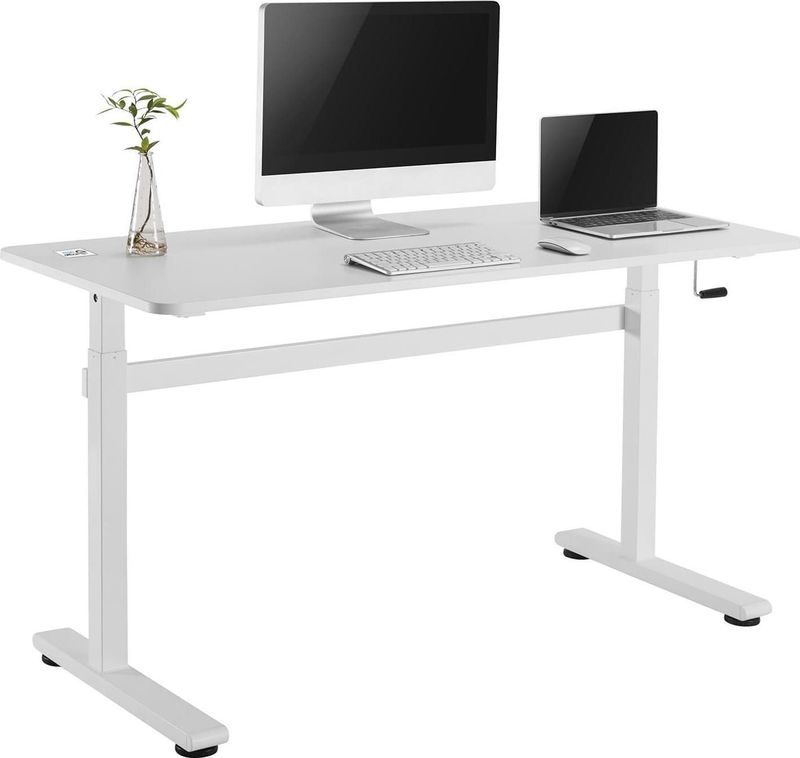 Ergo Office - Zit-sta Bureau - Wit - Handmatig Verstelbaar - 140x60cm